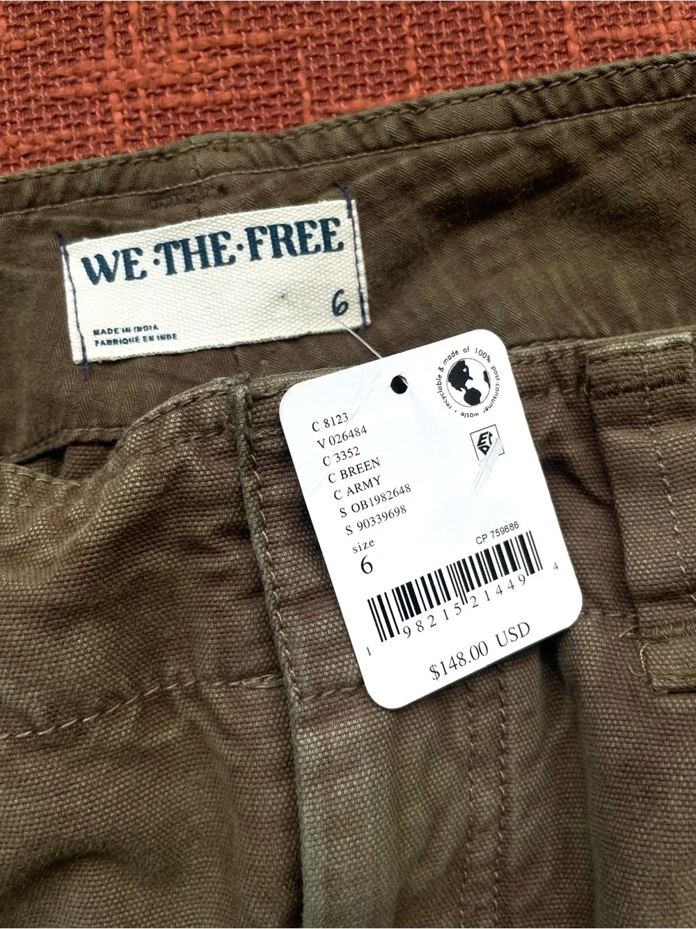 Free People We The Free Supersonic Slim Pant in Army / Breen Pant 6 NWT Utility